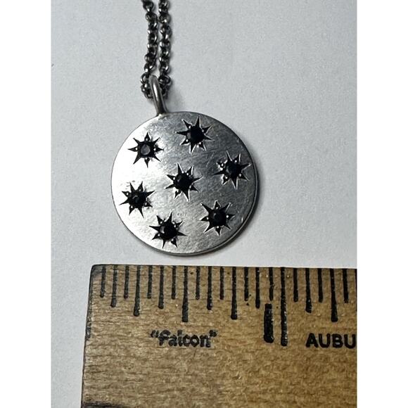 Jane Diaz Sterling Silver Star Set Stone Disc Necklace & Chain 18-20" Cost $230 - Picture 2 of 5